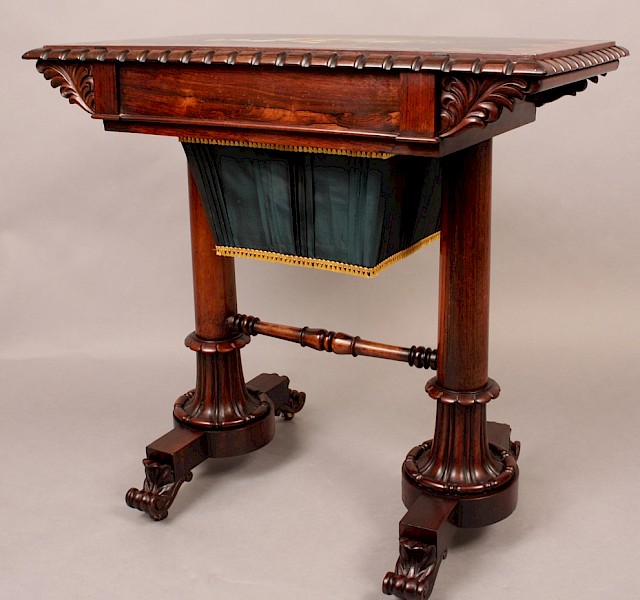 Rare William IV Sewing Table with Slate Top Painted