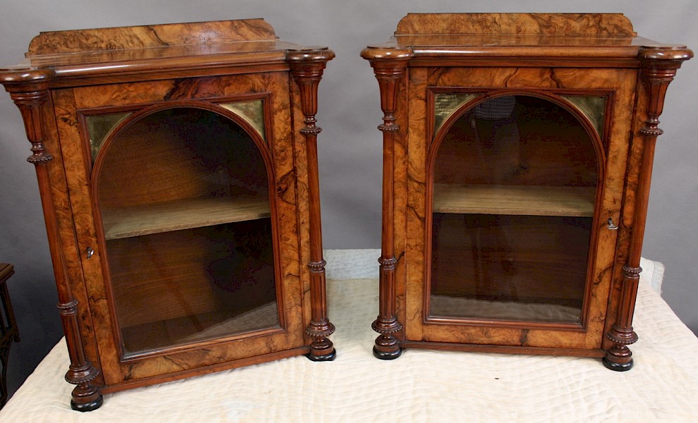 An Unusual Pair of Miniature Burr Walnut Cabinets