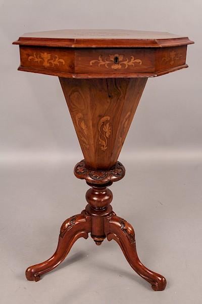 Walnut Inlaid Ladies Sewing Stand