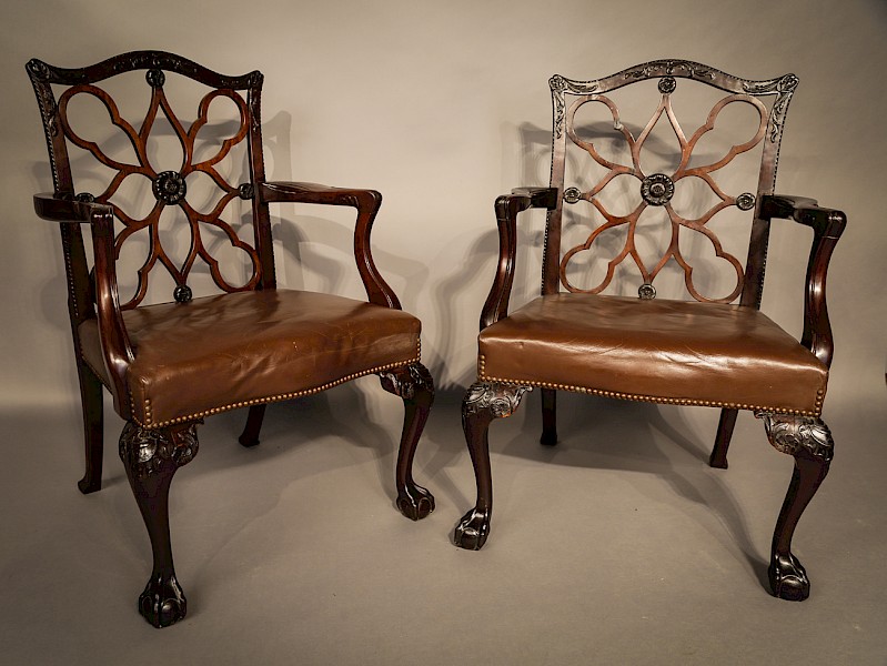 Pair of  Victorian Armchairs Chippendale Style