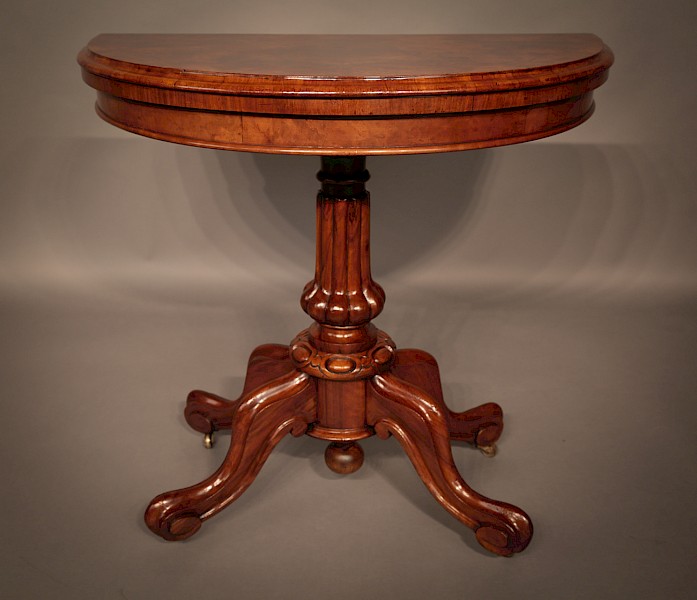 Victorian Demi Lune Games Table Burr Walnut