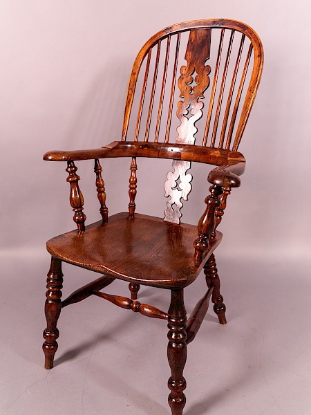 Victorian Yew wood broad Arm Windsor Chair