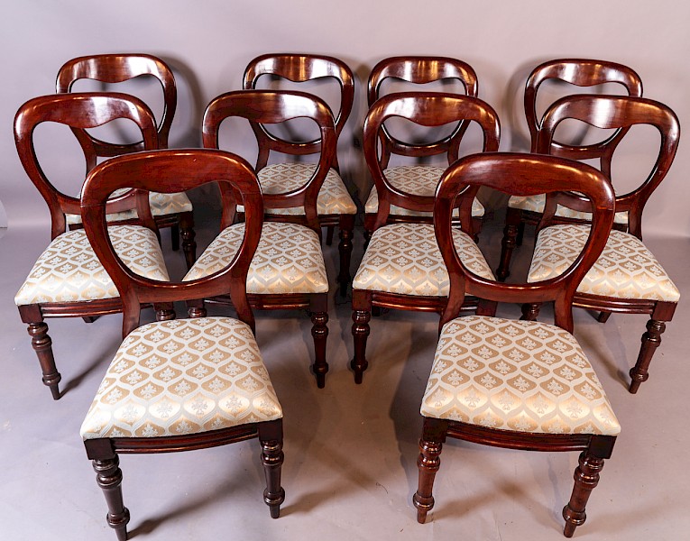 A Set of 10 Victorian Mahogany Balloon Back Dining Chairs