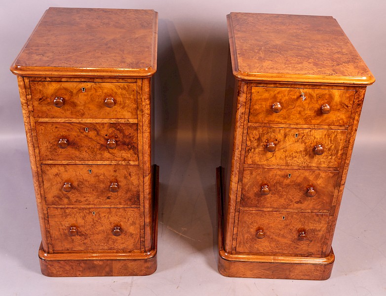 Superb Pair of Victorian Burr Walnut Bedside Chests