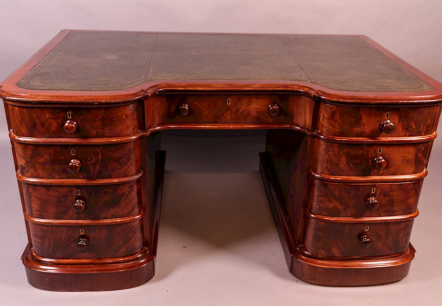 Large Victorian Mahogany Desk Shaped Front