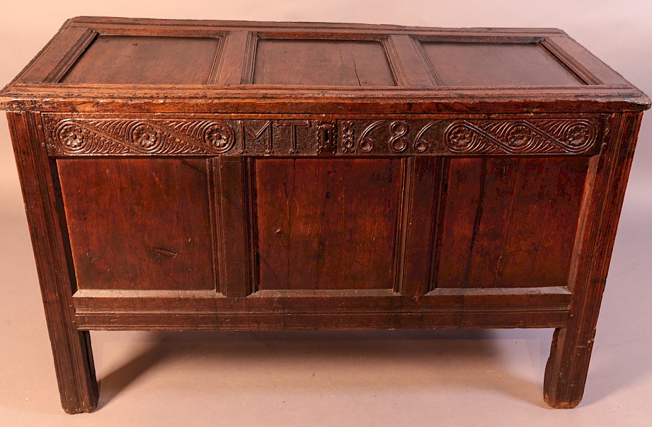 Oak Coffer dated 1686 initials MT