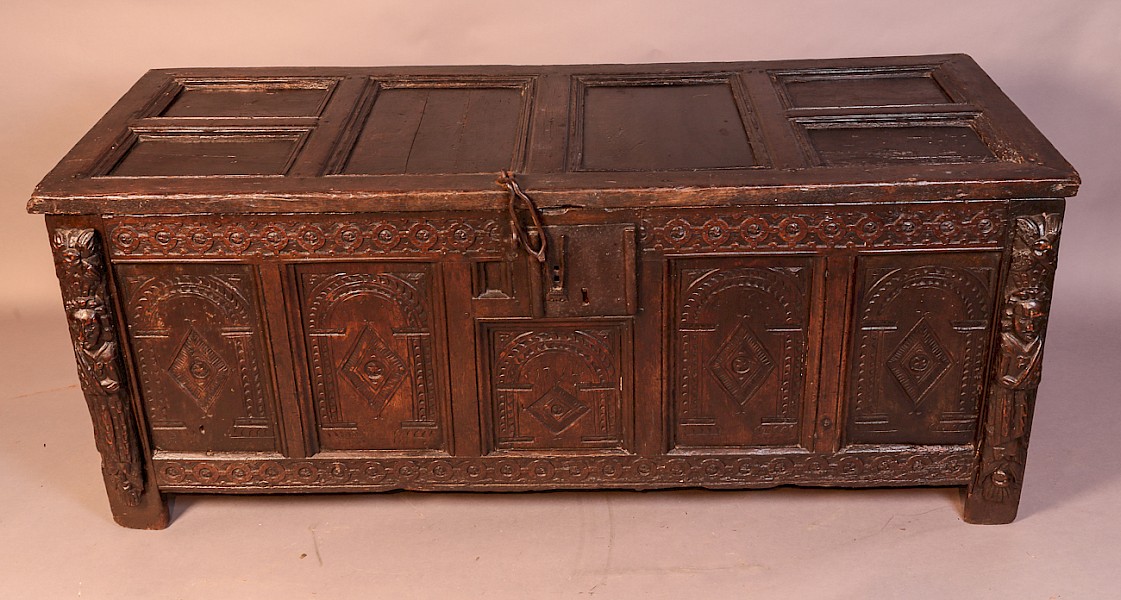 17th century carved Oak coffer