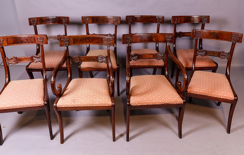 A Good Set of 8 Regency Bar Back Dining Chairs