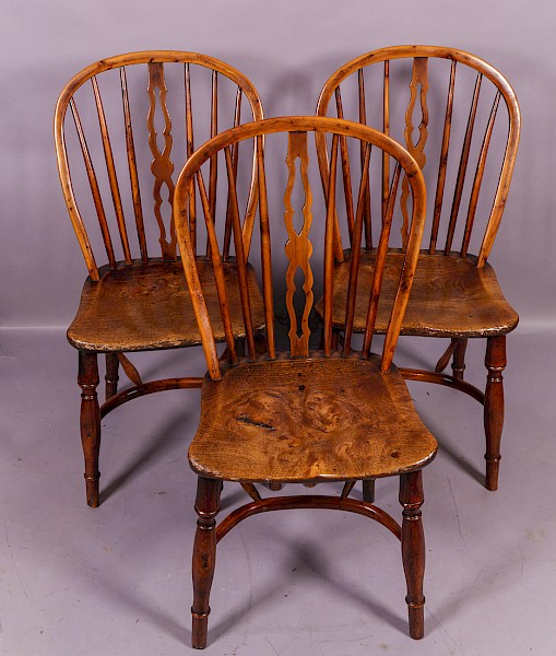 Rare set of 3 Marsh of Sleaford Yew Wood Chairs
