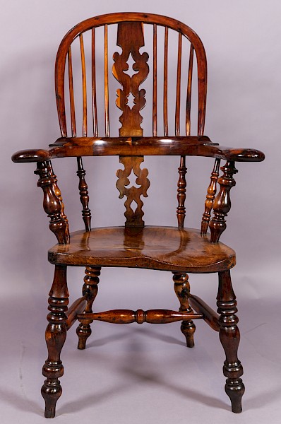 Good Yew Wood Broad Arm Windsor Chair