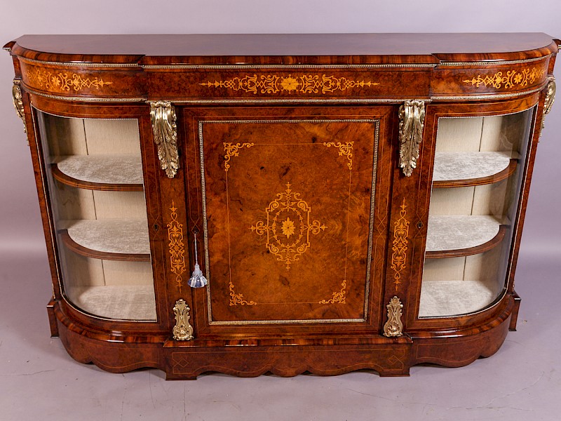 Superb Victorian Walnut Bow End Credenza