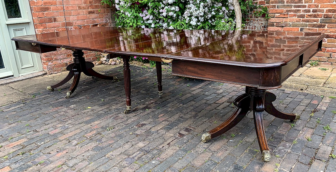 Rare Regency Period Twin Pillar Dining Table