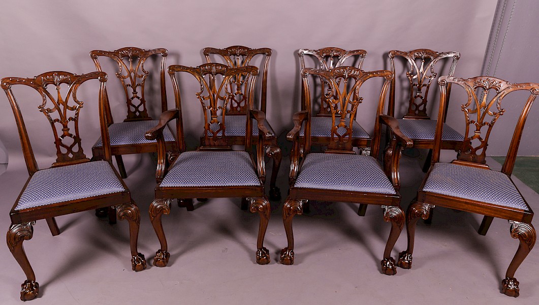 Set of 8 Chippendale Style Dining Chairs Mahogany c 1920