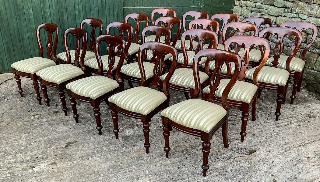 A Rare Set of 20 Spear Point Balloon Back Dining Chairs
