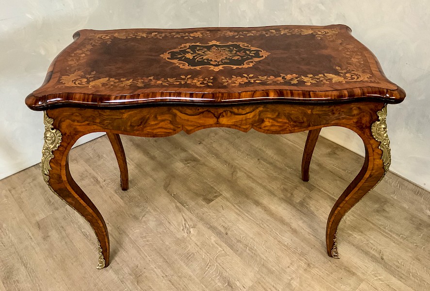 Superb Victorian Card Table Burr Walnut and Marquetry Inlay