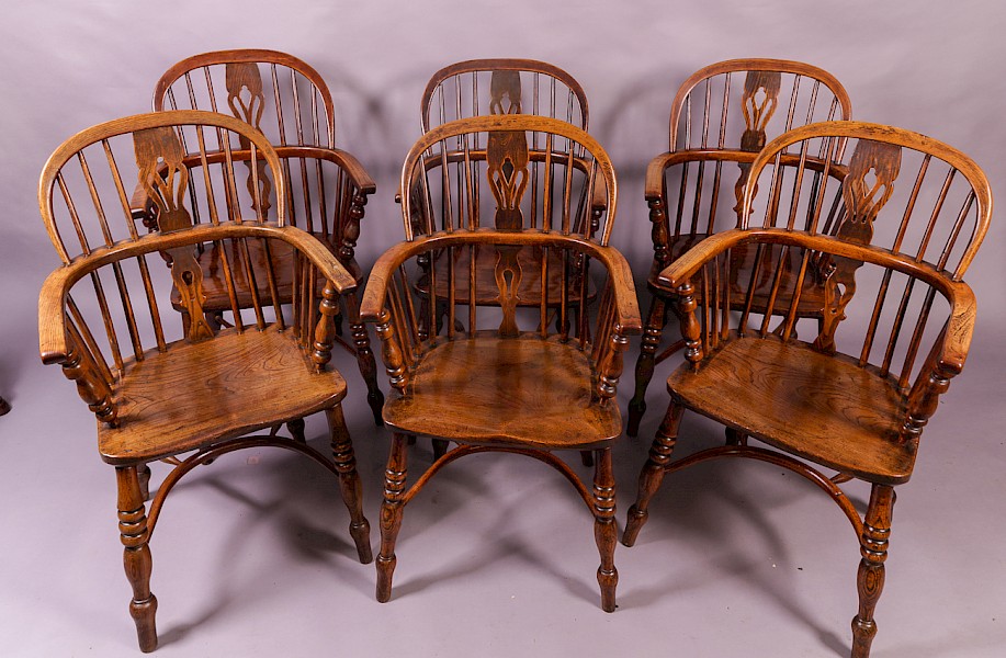 A Matching Set of 6 Low Windsor Chairs Ash and Elm