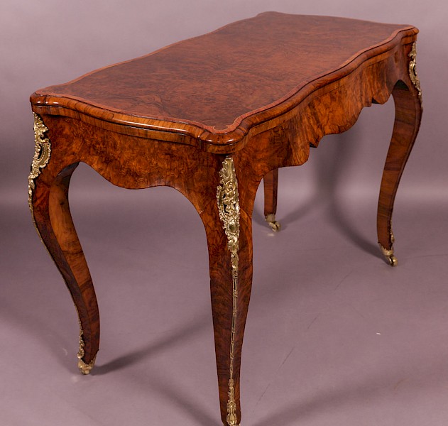 Victorian Serpentine Games Table Burr Walnut