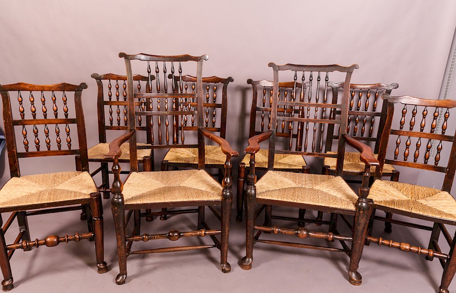 A Harlequin set of 8 Spindle back country chairs