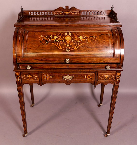 A Good Rosewood with Inlay Cylinder Ladies Desk