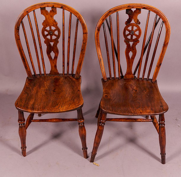 A Near Pair of 19th century Yew Wood Kitchen Chairs