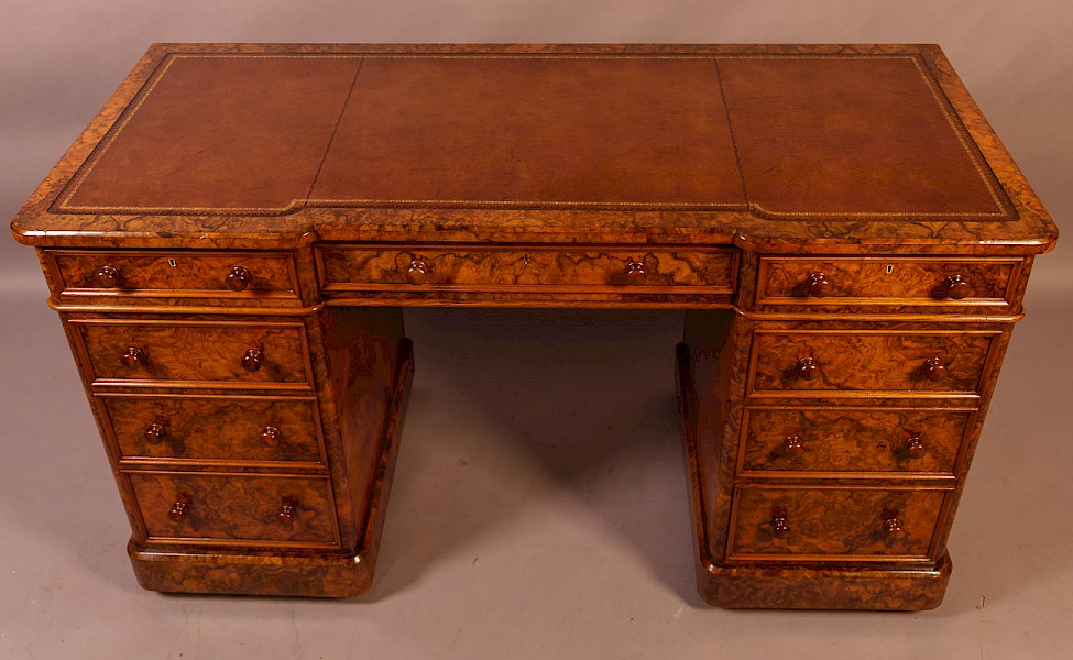 Victorian Burr Walnut Pedestal Desk Heals London