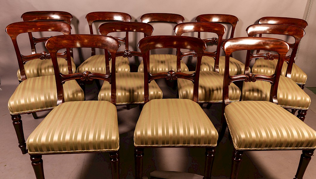 Rare Set of 12 Victorian Mahogany Dining Chairs