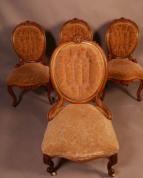 Superb set of High Victorian Walnut Chairs with Gold highlights