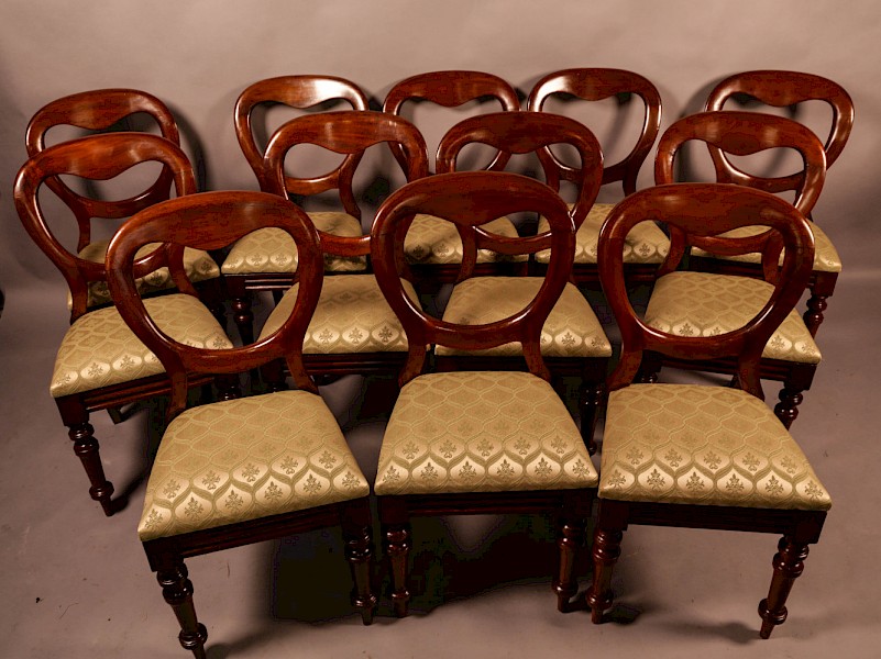 A Quality Set of 12 Victorian Balloon Back Dining Chairs