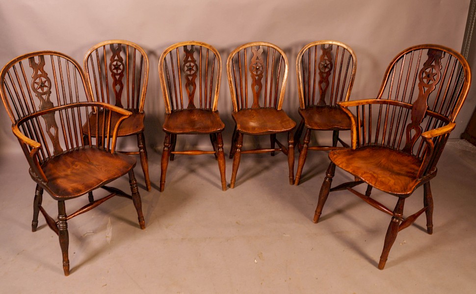 A Set of 6 Kitchen Windsor Chairs Ash and Elm Thames Valley