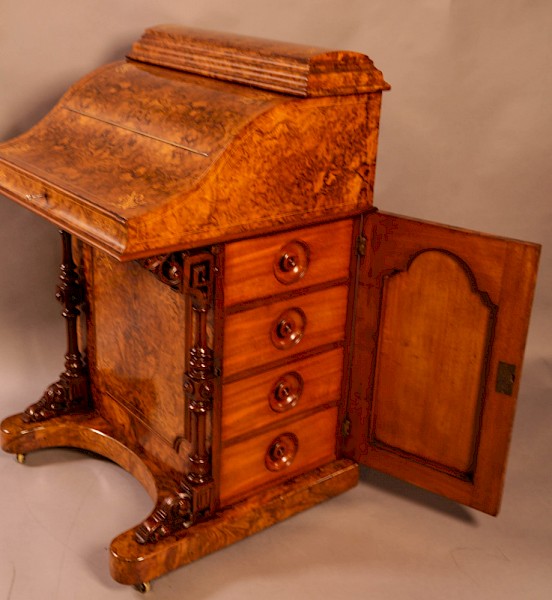 A Superb Victorian Burr Walnut "Jack in a Box" Davenport