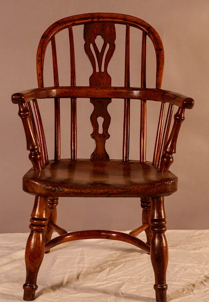 A Rare Childs Yew Wood Windsor Stamped Fred Walker