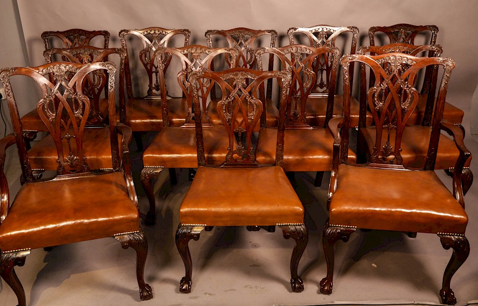 A Rare set of 12 Victorian Chippendale Dining Chairs
