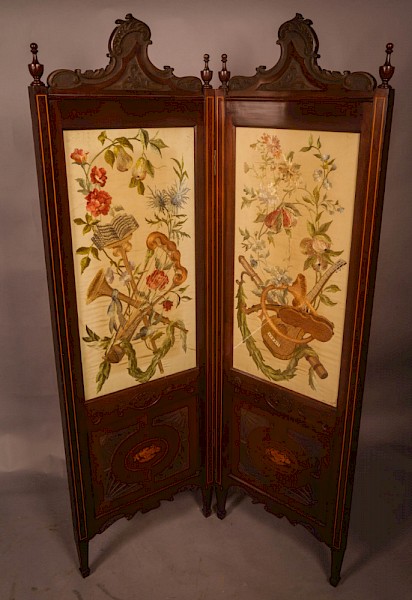 A Super 2 fold screen needle work music and flowers