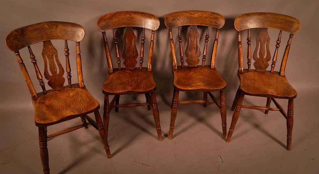 A Set of 4 Victorian Kitchen Chairs in Ash and Elm Superb