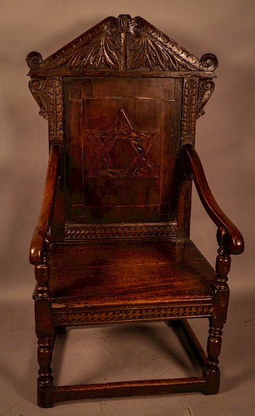 A Very Rare Masonic wainscot Chair 17th century