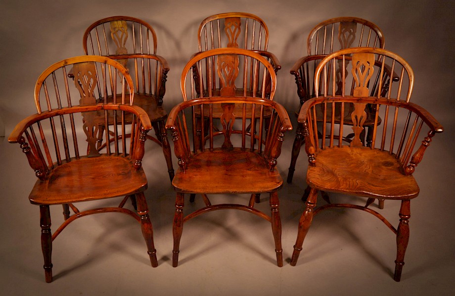A Set of 6 Yew Wood Windsor Chairs Rockley