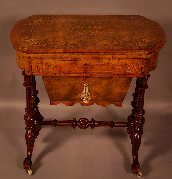 Good Victorian Sewing Games Table in Burr Walnut