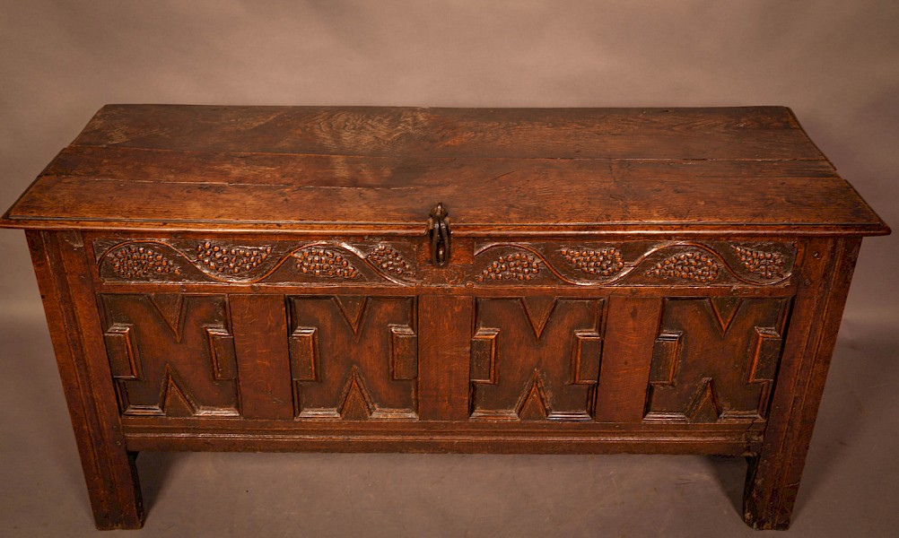 A 17th century Oak Coffer fruiting vine