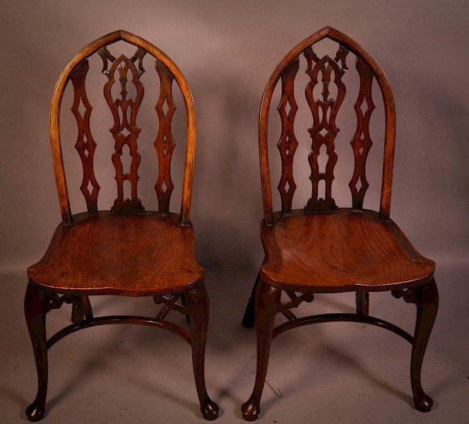 A Rare Pair Of Gothic Kitchen Chairs c 1880